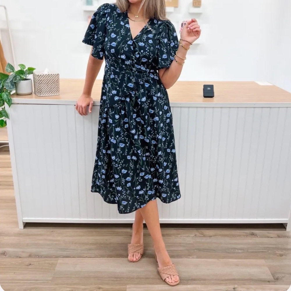 Mikarose Black  Blue Floral Midi